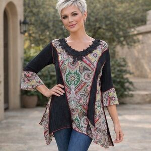 Pretty Angel Dress Top XL Lace V Neck Boho Goth Paisley Whimsigoth Indie Sleaze